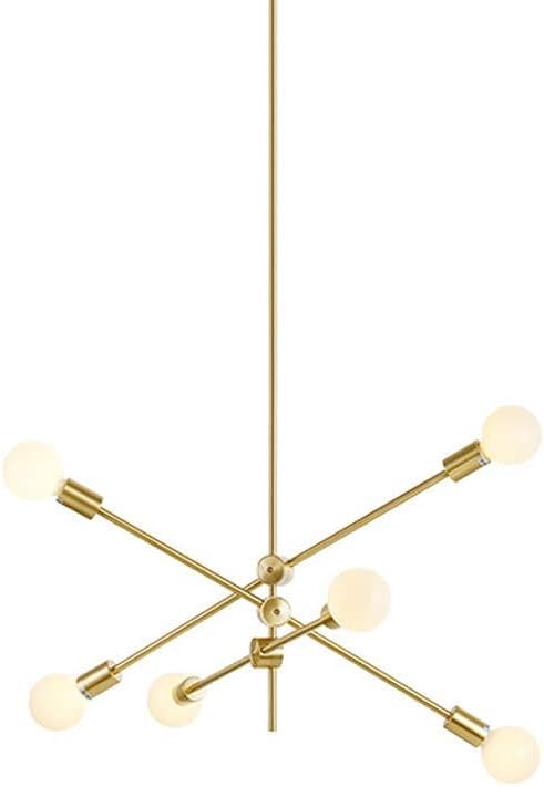 Lustre moderne à 6 lumières avec bras rotatifs et plafonnier doré contemporain