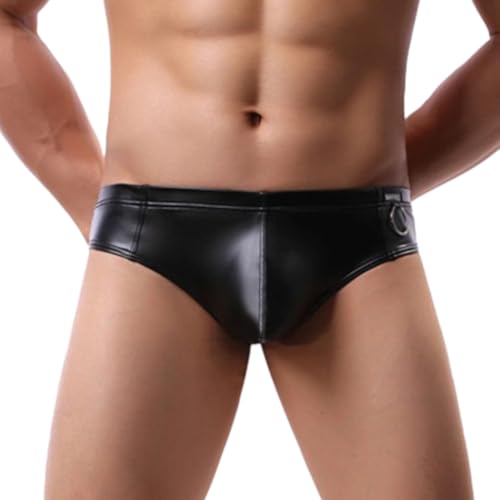 PARUPRUP Homme Sexy Cuir Boxer Wetlook Moulant Caleçon Métal Anneau Stings Push-up Mini Short Bresilien Chic Thong Hipste (FR/ES, Alpha/Lettres, TG, Taille...