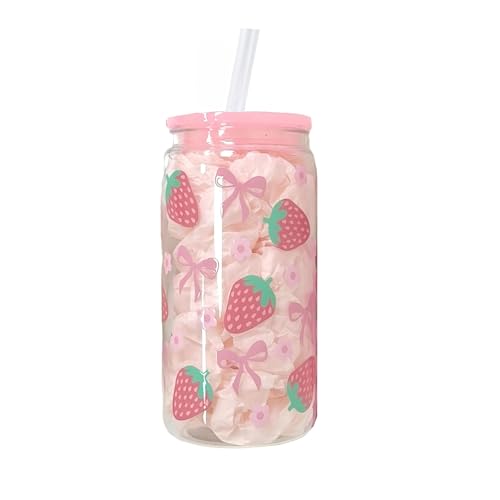 Bicchieri da 500 ml con fiocco rosa, cannucce in plastica con coperchio, tazza per frullati, per feste, baby shower, latte, acqua ghiacciata, succhi di frutta, caffè, bibite, cocktail, bevande fredde