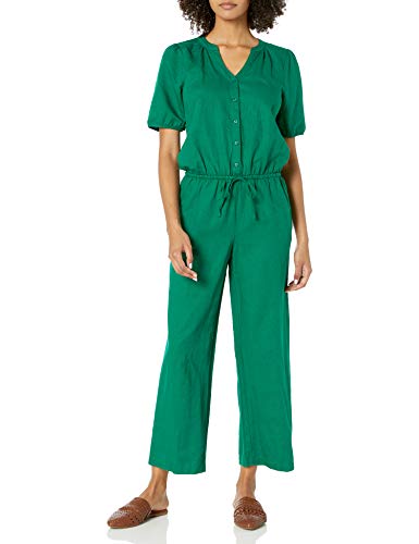 Marca Amazon - Goodthreads Washed Linen Blend Button Front Jumpsuit jumpsuits-apparel, Evergreen, US 12 (EU L)