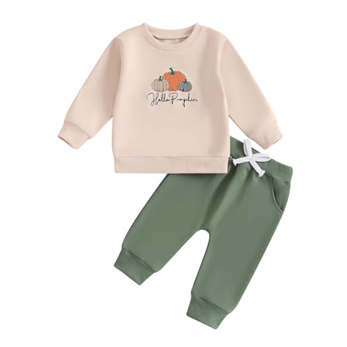 Image of Beautooly Baby Boy Halloween Outfit Cutest Pumpkin In The Patch Sweatshirt Drawstring Long Pants Toddler Fall Clothes