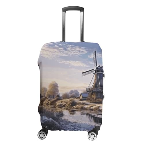 Traditional Windmill Luggage Cover Tsa Approved Suitcase Covers for Luggage Elastic Washable Suit Case Covers Anti-Scratch Travel Luggages Sleeve Suitcase Protector Fits 19-30 Inch Case(S)