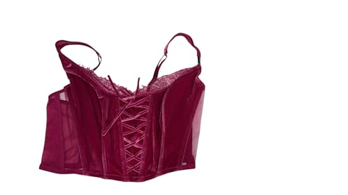Victoria's Secret Unlined Mesh & Velvet Corset Top Color Claret Red Size  Medium (DD) New at Amazon Women's Clothing store