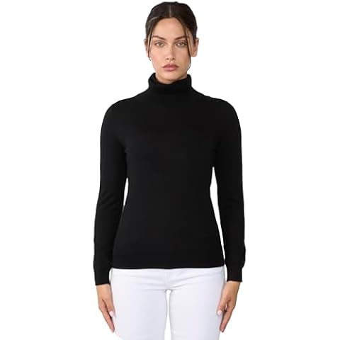 JENNIE LIU Womens 100% Cashmere Turtleneck Sweater | Tissue Weight Cashmere Sweaters for Women (Black, Medium) Cover