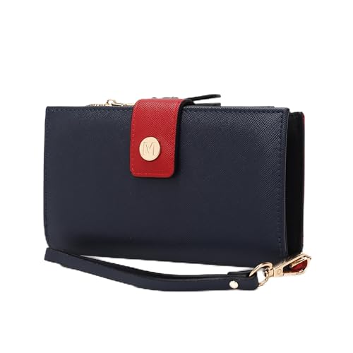 MKF Collection Carteira de pulso feminina, multicompartimentos, bloco de cores, alça de pulso da Mia K, Solene Navy Wine, Solene