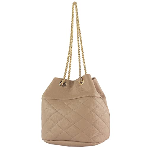 modamoda de T245 Damen Leder Beuteltasche Schultertasche handmade in Italy, Farbe:Beige