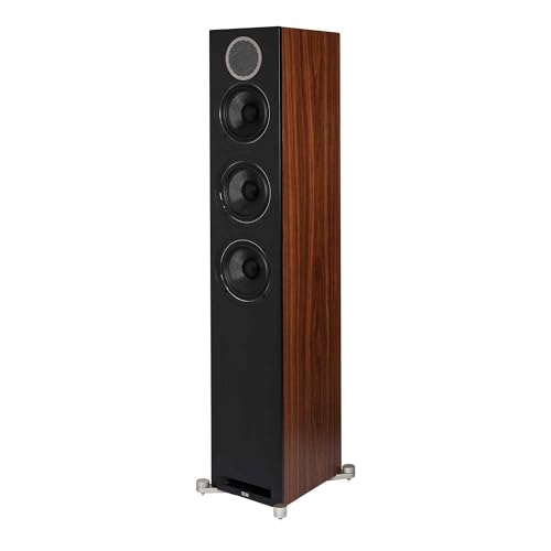 Image of ELAC Debut Reference Floor Standing Speaker, Walnut or Oak Single Tower Speakers for Home Theater, Black Baffle with Walnut Sides