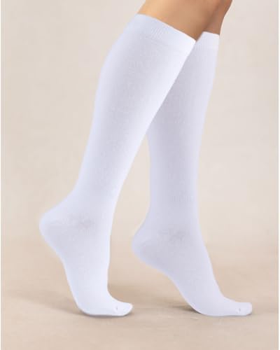 Image of COTTON DAY Women's Soft Combed Cotton Knee High Long Calf Dress Socks Seamless Toe Black White Gray Navy Blue Brown 3 Pack