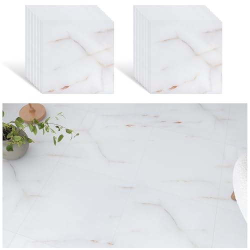 VEELIKE Suelo Vinilico Autoadhesivo Marmol Blanco y Dorado 24 Piezas Baldosas Adhesivas Suelo Vinilo Efecto Mármol Blanco Oro Azulejos Adhesivos Cocina Baño Salón Resistente al Agua 30 cm x 30 cm