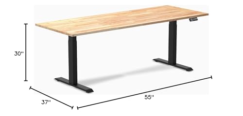 Image of Desky Electric Standing Desk, 80 x 30 inch Rubberwood Height Adjustable Sit Stand Desk, Dual Motor, Memory Presets, Ergonomic Workstation for Home Office - Natural Timber Top