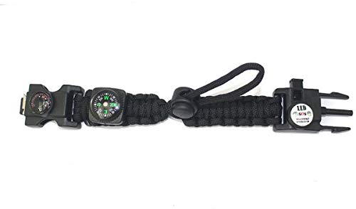 M&J 7 in 1 Outdoor Multifunctional Camping Bracelet LED/Flint/Whistle/Scraper/Compass Rope Paracord Survival Gear Escape Bracelet