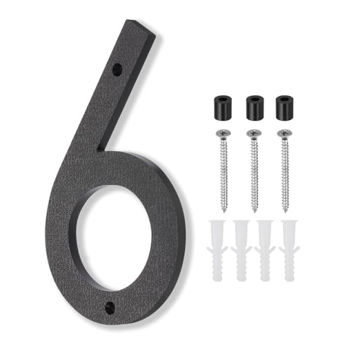 PATIKIL Números De Casa De 10 Pulgadas, Letreros De Dirección De Casa Grandes Flotantes Modernos Con Tornillos Para Pared De Puerta Exterior, Negro, 6