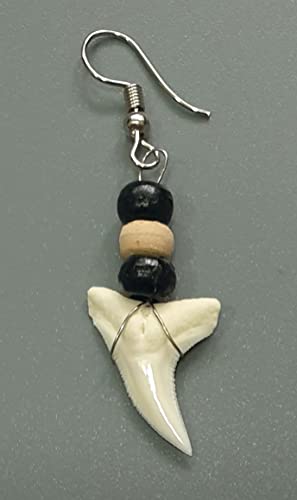 Genuine Mako Shark Tooth Earrings, Handmade Wooden Beads Dangle Shark Tooth Earrings for Women Jewelry GA056-A3
