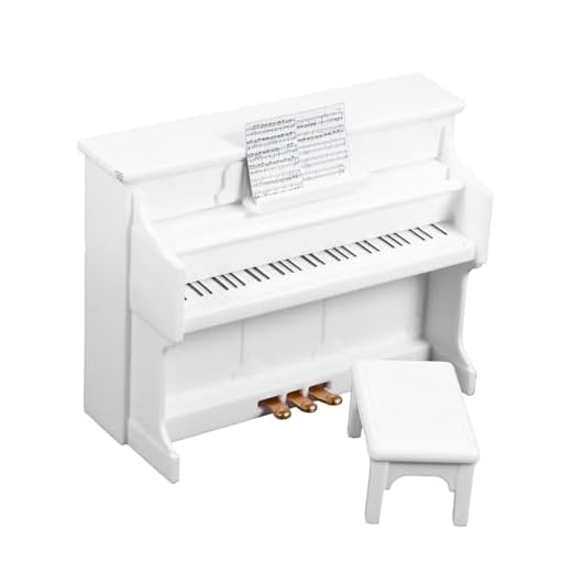 Mini Piano,3 Piezas Instrumentos Musicales en Miniatura,Modelo Musical de casa de muñecas 1:12,Piano Blanco en Miniatura y Taburete,Modelo de Piano simulativo,Mini Juguete De Piano Vertical