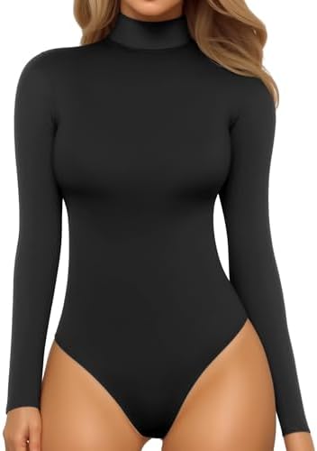 MANGOPOP Women's Mock Turtle Neck Long Sleeve Tops Bodysuit Jumps...
