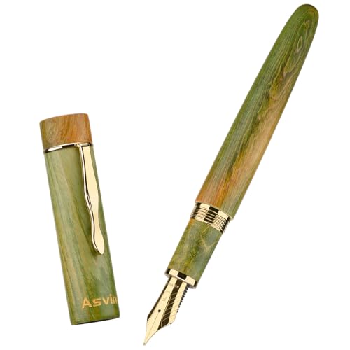 Asvine C2000 Füllfederhalter aus stabilisiertem Holz, Nr. 8, feine Spitze, Hellgrün, großer Handarbeitsstift mit Konverter-Stiftbox, Sammelset