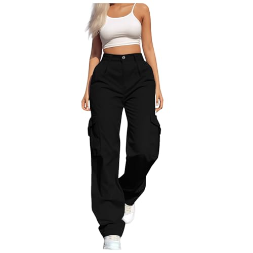 Fulidngzg Pantaloni Trekking Donna Estivi in Nylon Quick Dry con Tasche e Bottone Pantaloni Cargo Leggeri Eleganti Pantalone da Montagna Casual Comoda per Lavoro Sportiva Pluristagionali​,Black,M