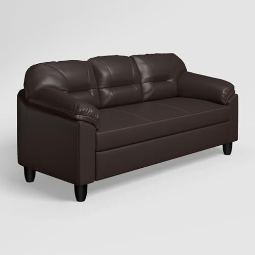 Image of Interio by Godrej Sofa Rejoice 3 Seater Leatherette Sofa for Living Room, 1-Year Warranty, Pinewood, Coffee Brown