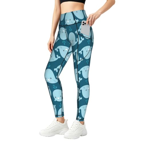 Pantalones de yoga de ballenas para mujer con bolsillos elásticos