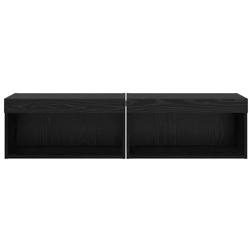 Gabinete LED de pared madera ingenierizada para sala moderna Negro 13.46 | Conjunto de mueble de TV 2 uds. Roble Negro Montaje en Pared con Luces LED USB para Salón Moderno con Estantes y Puertas,