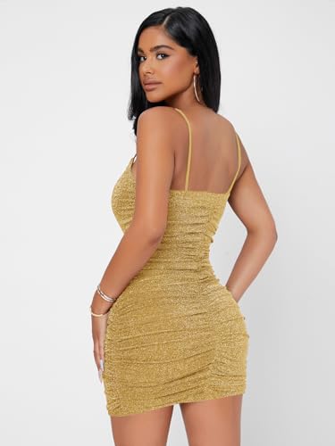 Image of Floerns Women's Glitter Sleeveless Ruched Party Clubwear Bodycon Mini Dress