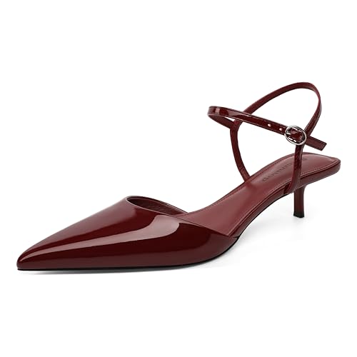 SAMMITOP Kitten Heels for Women Pointed Toe Ankle Strap Low Heel Pumps Shoes Dressy 1.5 Inches