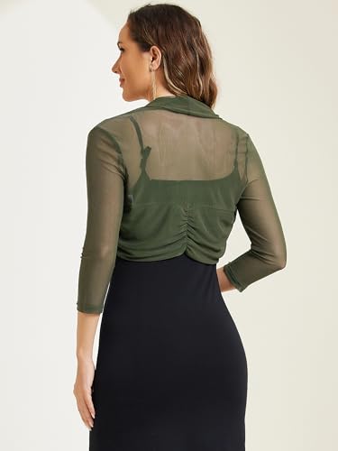 Image of Allegra K Mesh Sheer Cardigan for Women 3 /4 Sleeve Crop Bolero Shrug
