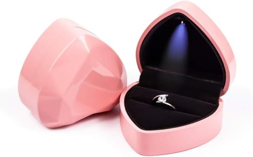 Image of Heart Ring Box with LED Light, Luxury LED Lighted Engagement Ring Box, Velvet Earrings Jewelry Case with Light, Jewelry Display Box for Wedding, Engagement, Proposal, Birthday and Anniversary-Pink