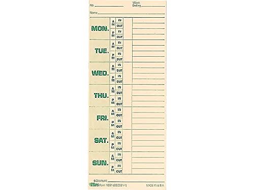 TOPS Time Cards, Weekly, 2-Sided, 3-1/2" x 8-1/2", Green Print Front/Back, 500-Count (1291), Manila - Image 3