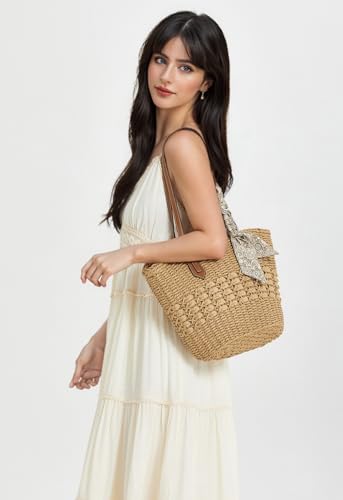 Straw Purses for Women 2025 - Summer Beach Bag, Lightweight Straw Shoulder Handbags for Travel Vacation2