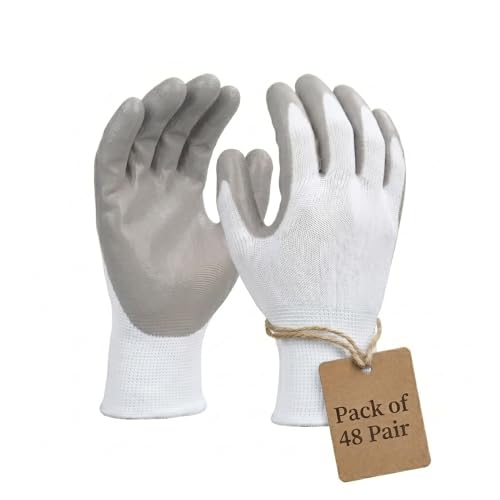Image of Multipurpose Nylon Anti Cut PU Nitrile Coating Work Safety Gloves White-Grey Pair 48