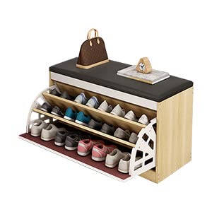 Photo 1 of Baoz Oak Plank Shoe Storage Bench with Flip-Drawer Shoe Storage Cabinet, Padded Seat and Tipping Bucket Switch Shoe Cabinet Storage Bench,31.4'' L × 11.8'' W × 20'' H