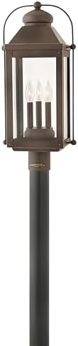 Hinkley Anchorage Large Post Top or Pier Mount Outdoor Lantern - Aluminum, Clear Glass, Arched Carriage Handle, LED Included - Light Oiled Bronze Finish