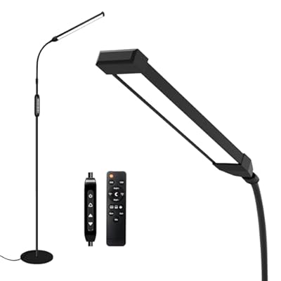 Qumusaa LED Floor Lamp with Remote & Touch Control, Dimmable Timer Light, Eye-Caring Standing Light for Reading, Office, Bedroom, Eyelash Extensions, Tattoo, Makeup