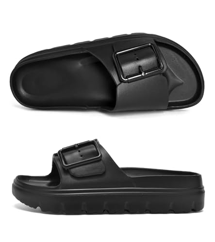 Image of Haifago Womens Platform Sandals with Arch Support, Summer Beach Slides with Adjustable Buckle, Comfort Lightweight Chunky Cushion Slip on Sandal