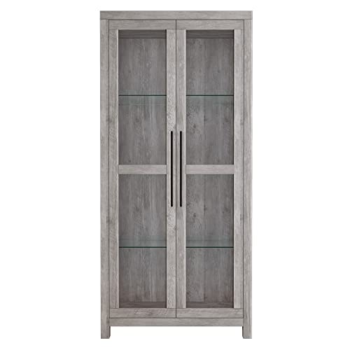 Belleze Storage Cabinet, Tall Bookshelf Or Display Cabinet For Living Room Bedroom, Curio Cabinet With Tempered Glass Doors, Trophy Display Case, Storage/Organization - Avalon (Gray Wash) #TOP5