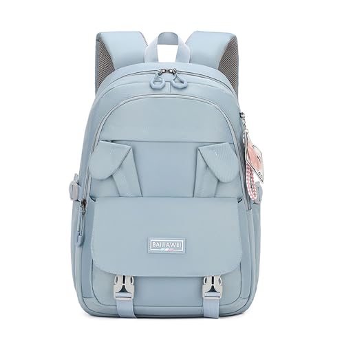 WYCY Sac à Dos Grande Capacité Mignon Oreilles de Lapin pour Fille Avec 2 Jolis Badges et Pendentif Hydrofuge Sac à Dos Kawaii pour Adolescentes Sac D'école (Bleu)