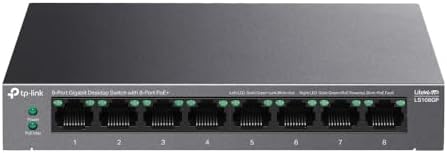 TP-Link LS108GP, 8-Port PoE Gigabit Ethernet Switch, 8 + s @ 62W, Plug & Play, Extend-Modus Auto Recovery, Desktop-/Wandmontage, Geräuschloser Betrieb