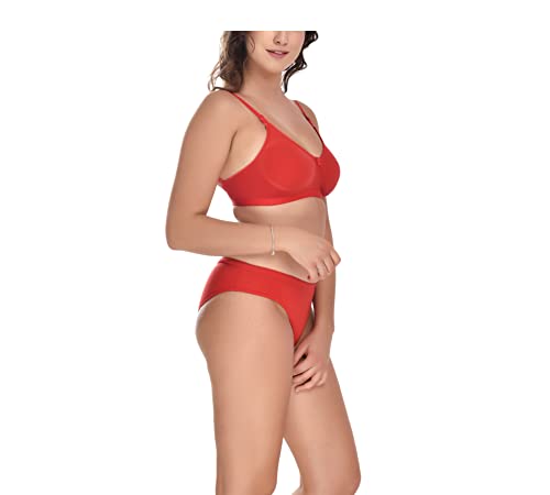 Image of Elina Women's Full Coverage Non Padded with Detachable Strap Cotton Hosiery Bra and Panty Set (Lovia Set)