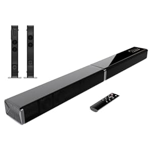 Sound Bar, 60W Sound Bar for Smart TV,Bluetooth V5.3 speakers, 2 in 1 Home Speaker, ARC/OPTI/AUX/USB Connections, for TV/PC/Projectors,Wall Mountable