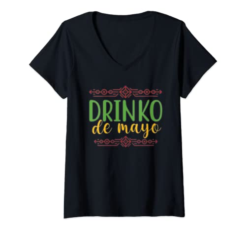 Womens Drinko De Mayo Funny Cinco De Mayo Mexican Fiesta Party V-Neck T-Shirt