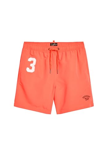 Superdry Herren 17-Zoll Polo-Badeshorts aus recyceltem Material Leuchtend Korallrot S