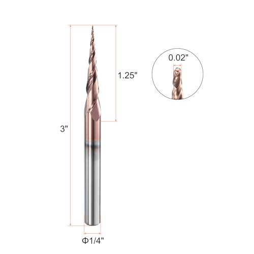 Image of HARFINGTON 4 Pcs Ball Nose End Mill 2 Flute 0.02 inch Diameter 1 /4 inch Shank Tungsten Carbide TiAlN Coated Spiral CNC Router Bits 1.25 inch Cutting Length Single End Ball for Carving Engraving Grinding