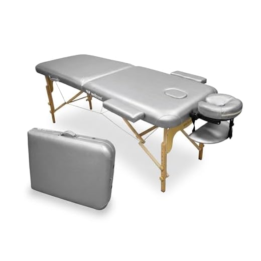 QUIRUMED Camilla de Masaje Plegable WELLCORE, Fabricada en Madera, Polipiel, 185 x 65 cm, Altura Regulable, Cabezal extraíble, Dos Brazos de ampliación, Agujero Facial, Color Plata, hasta 225 kg