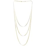 COOLSTEELANDBEYOND Flat Snake Chain Layered Necklace, 18K Gold-Plated Color Three-strand Waterfall Long Statement Necklace Draping