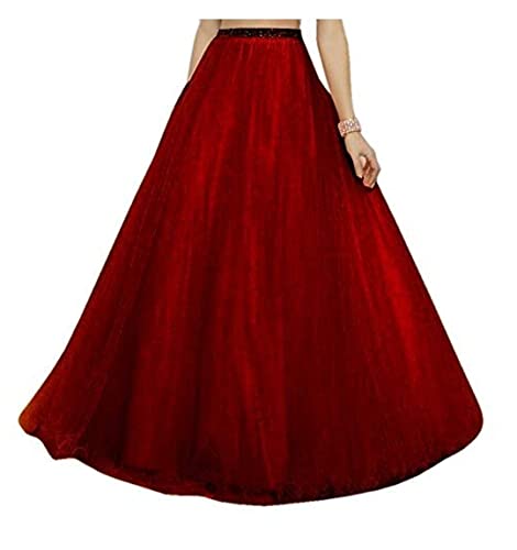Image of TILISM Girls and Women's Long Tulle Net Skirt with Cane Inside Stiched (32, Maroon)