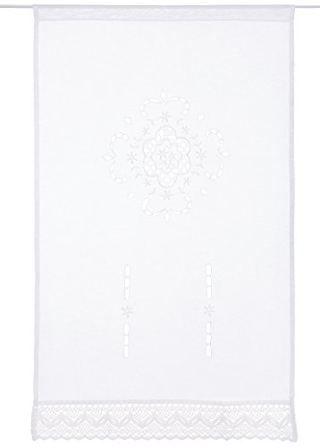 Home Fashion 1 Ventana Estructura DE LONO Bordado, Tela, Blanco, 100 x 60 cm