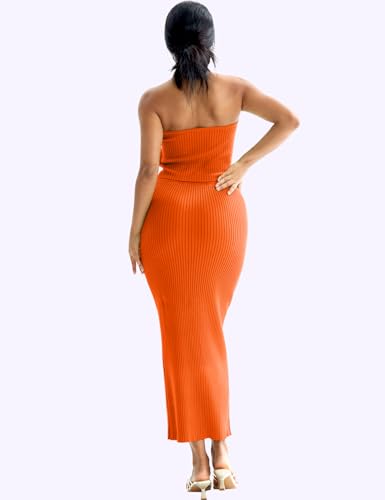 Image of CHERFLY Womens 2 Piece Outfits 2025 Summer Sweater Skirt Sets Halter Top Midi Bodycon Dress