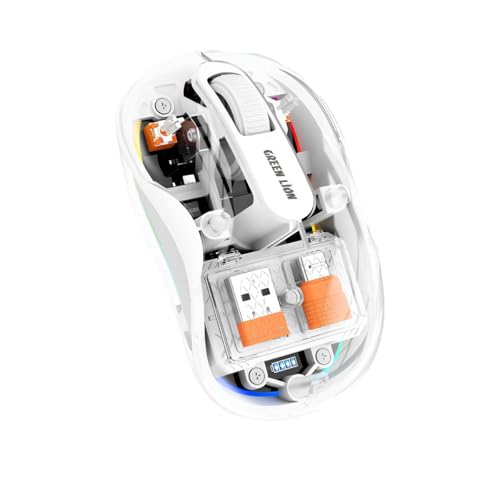 Green Lion Wireless Bluetooth Mouse, Transparent Tri-Modes Mouse, 2.4GHz USB-A & Type-C, Adjustable DPI 800-2400, 10M Range, Portable Coreless mouse Compatible with PC, Mac, Laptop (White)
