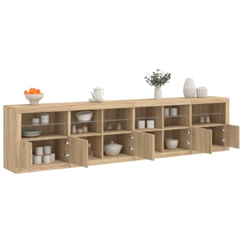 Nqyjm Mueble de almacenamiento con puertas y estantes aparador con luces LED roble Sonoma 283 x 37 x 67 cm, armario lateral armario para comedor, cocina, sala de estar, dormitorio modelo 1
